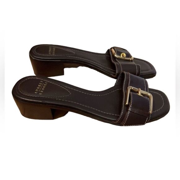 Audrey Brooke brown slip on heeled sandals - Picture 6 of 9